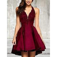 A-Line Homecoming Dresses Elegant Dress Holiday Short  Mini Sleeveless V Neck Satin with Appliques 2023 Lightinthebox - thumbnail