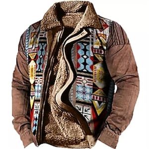 Tribal Bandana Print Vintage Tribal Men's Sherpa Jacket Coat Sports  Outdoor Daily Wear Going out Fall  Winter Turndown Long Sleeve Brown S M L Polyester Jacket Lightinthebox