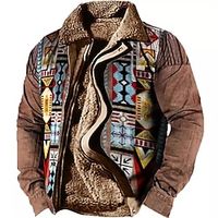 Tribal Bandana Print Vintage Tribal Men's Sherpa Jacket Coat Sports  Outdoor Daily Wear Going out Fall  Winter Turndown Long Sleeve Brown S M L Polyester Jacket Lightinthebox - thumbnail