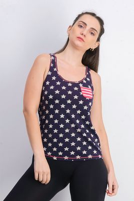 Womens Sleeveless Star Print Top  Navy Blue