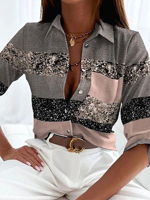 Women Long Sleeves Color-block Blouse Women Long Sleeves Color-block Blouse