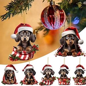 6pcs/set Christmas Tree Ornaments Dog Hanging Decorations Cute Dog Christmas Ornament 2023 New 2D Acrylic Crafts Hanging Ornament New Year Festive Party Supplies Room Hanging Decor miniinthebox