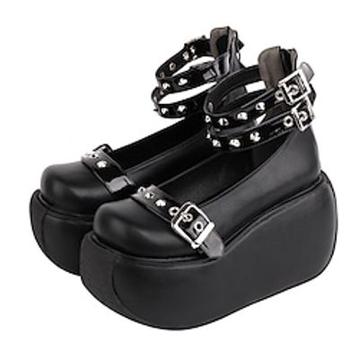 Women's Mary Jane Shoes Gothic Punk Handmade Chunky Platform Wedges High Heel Round-Toe Ankle Buckle 10cm Lightinthebox