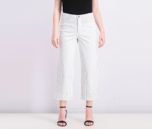 Womens Striped Tummy-Control Wide-Leg Pants  White Combo