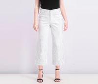 Womens Striped Tummy-Control Wide-Leg Pants  White Combo - thumbnail