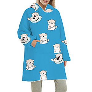 Women's Home Polyester Jewel Neck Loungewear Long Sleeve Print Winter Animal One-Size Blue Lightinthebox