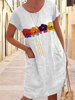 Round Neck Casual Loose Floral Print Short Sleeve Short Dress