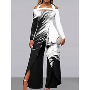 Women's Jumpsuit Print Gradient Off Shoulder Elegant Party Wide Leg Regular Fit Long Sleeve White Pink Light Blue S M L All Seasons Lightinthebox