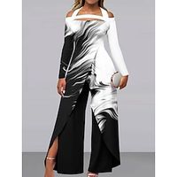 Women's Jumpsuit Print Gradient Off Shoulder Elegant Party Wide Leg Regular Fit Long Sleeve White Pink Light Blue S M L All Seasons Lightinthebox - thumbnail