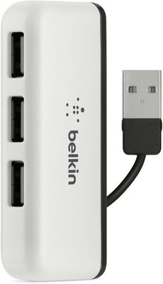 Belkin Travel 4-Port USB 2.0 Hub With Built-In Cable Management, White