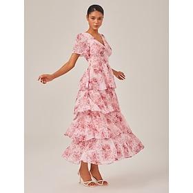 Women's Casual Dress Long Dress Maxi Dress Pink Purple Summer Spring V Neck Elegant S M L