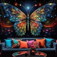 Blacklight Tapestry UV Reactive Glow in the Dark Butterfly Trippy Mountain Misty Nature Hanging Tapestry Wall Art Mural for Living Room Bedroom miniinthebox - thumbnail