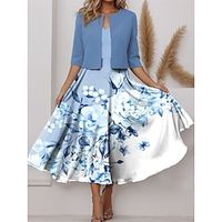 Women's Two Piece Dress Set Casual Dress Chiffon Dress Valentine's Day Date Elegant Print Midi Dress V Neck Half Sleeve Floral Regular Fit Pink Blue Purple Spring S M L XL XXL Lightinthebox - thumbnail