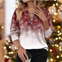 Christmas Sweatshirt Women's Sweatshirt Pullover Snowflake Sportswear Festival Quarter Zip Print Red Blue Purple Christmas Casual Round Neck Long Sleeve Top Micro-elastic Fall  Winter Lightinthebox - thumbnail
