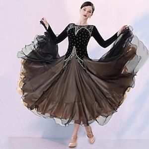 Ballroom Dance Dress Lace Splicing Crystals  Rhinestones Women's Performance Party Long Sleeve Mesh Organza Velvet Lightinthebox