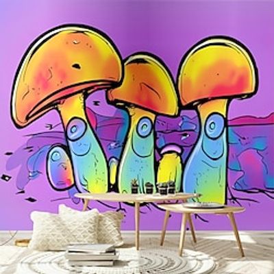 Art Deco 3D 3d Fluorescent Lamp Murals Of Cute Mushrooms Home Decoration  Wall Covering Canvas Material Self adhesive Wallpaper Mural Wall Cloth Room Wallcovering miniinthebox