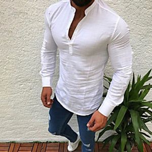 Men's Shirt Plain Solid Color Long Sleeve Street Tops Casual Soft Breathable Gray White Black Lightinthebox