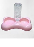 Bone Shape Pet Double Bowl With Water Dispenser pink For Cat & Dog - 500ML
