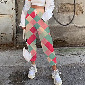 Women's Fashion Casual / Sporty Comfort Fitness Weekend Sweatpants Pants Plaid Checkered Full Length Pocket Elastic Drawstring Design Print Green miniinthebox