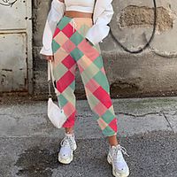 Women's Fashion Casual / Sporty Comfort Fitness Weekend Sweatpants Pants Plaid Checkered Full Length Pocket Elastic Drawstring Design Print Green miniinthebox - thumbnail