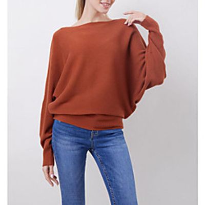 Women's Pullover Sweater Classic Style Solid Color Basic Casual Long Sleeve Loose Sweater Cardigans Peak Fall Spring Wine Red Lotus color Denim Blue miniinthebox