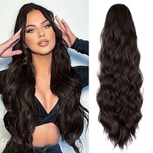 Ponytail Extension 26 Inch Long Wavy Drawstring Ponytail for Women Dark Brown Pony Tail Hair Extension Synthetic Hairpiece for Daily Use Lightinthebox