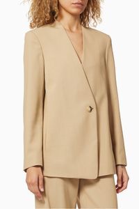 Collarless Wool-Blend Blazer