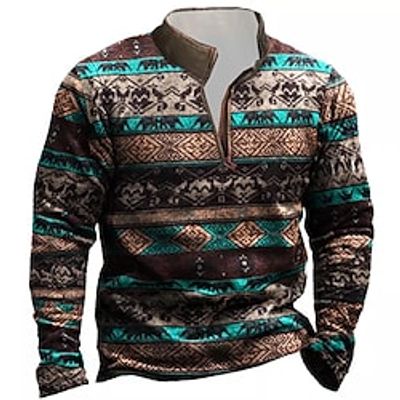 Men's Unisex Zip Up Sweatshirt Pullover Quarter Zipper Sweatshirt Brown Half Zip Tribal Graphic Prints Zipper Print Daily Sports 3D Print Designer Casual Big and Tall Spring   Fall Clothing Apparel Lightinthebox