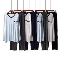 Men's Elastic Waistband Solid Color Modal Cotton Loungewear Suits Casual T shirt Pant V Wire Home M Gray  2 Pieces  2 Pieces  Long Sleeve Lightinthebox - thumbnail