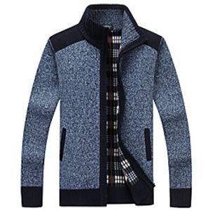 Men's Unisex Stylish Vintage Style Zipper Front Stripe Pocket Knitted Color Block Cardigan Sweater Long Sleeve Sweater Cardigans Stand Collar Fall Winter Blue Wine Light gray Lightinthebox