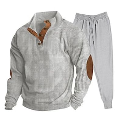 Men's Tracksuit Sweatsuit Jogging Suits Apricot Black Army Green Navy Blue Blue Standing Collar Color Block Patchwork 2 Piece Sports  Outdoor Daily Holiday Streetwear Cool Casual Spring   Fall miniinthebox