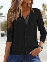 Women's Casual Knitted Sweater Solid Color Pocket Cardigan