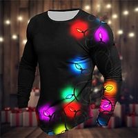Graphic Lanterns Fashion Designer Casual Men's 3D Print T shirt Tee Sports Outdoor Holiday Going out Christmas T shirt Black Burgundy Green Long Sleeve Crew Neck Shirt Spring   Fall Clothing Apparel Lightinthebox - thumbnail