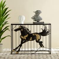 Horse Accented Console Table with Mirror Top - 100x38x77 cms