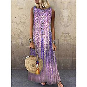Women's Shift Dress Maxi long Dress Purple Sleeveless Floral Print Print Spring Summer Round Neck Casual 2021 S M L XL XXL 3XL Lightinthebox
