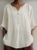 V-neck Loose Stripe Print Sunscreen Short-sleeved Blouse