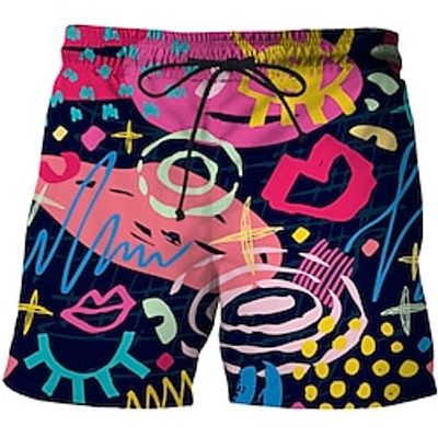 Men's Shorts Beach Shorts Print Drawstring Elastic Waist Graphic Graffiti Comfort Breathable Short Carnival Daily Holiday Fashion Hawaiian Black Yellow Micro-elastic Lightinthebox