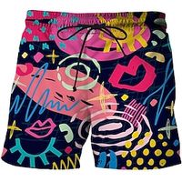 Men's Shorts Beach Shorts Print Drawstring Elastic Waist Graphic Graffiti Comfort Breathable Short Carnival Daily Holiday Fashion Hawaiian Black Yellow Micro-elastic Lightinthebox - thumbnail