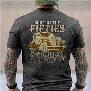 Men's Unisex T shirt 3D Print Graphic Prints Car Letter Crew Neck Street Daily Print Short Sleeve Tops Casual Designer Big and Tall Built In The Fifties Black Army Green Dark Gray Lightinthebox