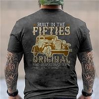 Men's Unisex T shirt 3D Print Graphic Prints Car Letter Crew Neck Street Daily Print Short Sleeve Tops Casual Designer Big and Tall Built In The Fifties Black Army Green Dark Gray Lightinthebox - thumbnail