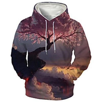 Men's Hoodie Trees / Leaves Graphic Hooded Daily Going out Casual Hoodies Sweatshirts  Blushing Pink miniinthebox