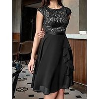 Women's Black Dress Sequin Dress Party Dress Midi Dress Black Blue Short Sleeve Plain Sequins Summer Spring Fall Crew Neck Elegant Winter Dress Wedding Guest Vacation S M L XL Lightinthebox - thumbnail
