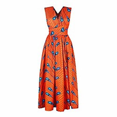 kaimimei african print maxi dresses for women- boho feather dress side slit v neck backless wrap dress Lightinthebox