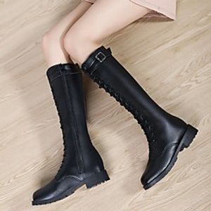 Women's Boots Chunky Heel Round Toe Rubber PU Black Lightinthebox