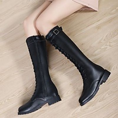 Women's Boots Chunky Heel Round Toe Rubber PU Black Lightinthebox