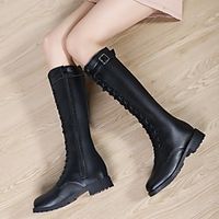 Women's Boots Chunky Heel Round Toe Rubber PU Black Lightinthebox - thumbnail
