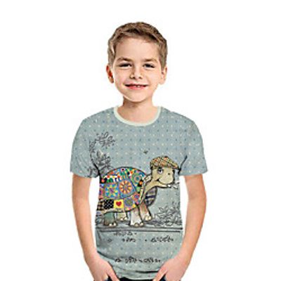 Kids Boys' T shirt Tee Short Sleeve 3D Print Animal Light Blue Children Tops Summer Active Daily Wear Regular Fit 3-12 Years miniinthebox