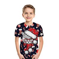 Kids Boys' T shirt Tee Short Sleeve Cat 3D Print Animal Black Children Tops Summer Active Daily Wear Regular Fit 3-12 Years miniinthebox - thumbnail