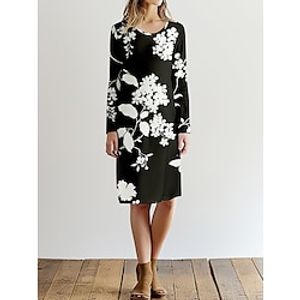 Women's Casual Dress T Shirt Dress Tee Dress Floral Print Crew Neck Mini Dress Streetwear Street Holiday Long Sleeve Loose Fit Black Purple Brown Spring S M L XL 2XL Lightinthebox