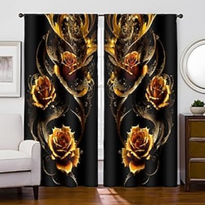 2 Panels Golden Roses Curtain Drapes Blackout Curtain For Living Room Bedroom Kitchen Window Treatments Thermal Insulated Room Darkening Lightinthebox